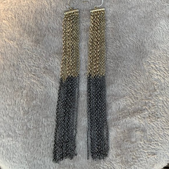 Two Toned Long Multi Chain Drop Earrings - Picture 4 of 11